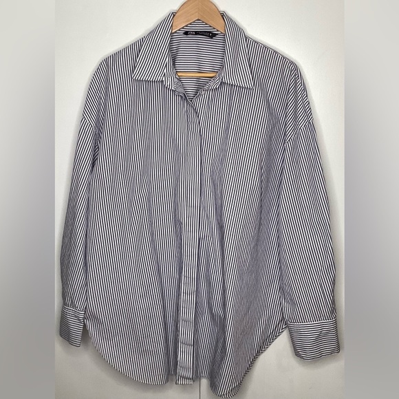 Zara cotton Blue And White striped Button Down shirt. XXL - Picture 1 of 10